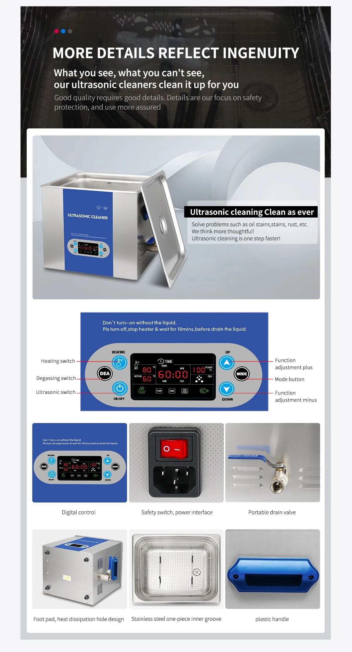 LCD display ultrasonic cleaner